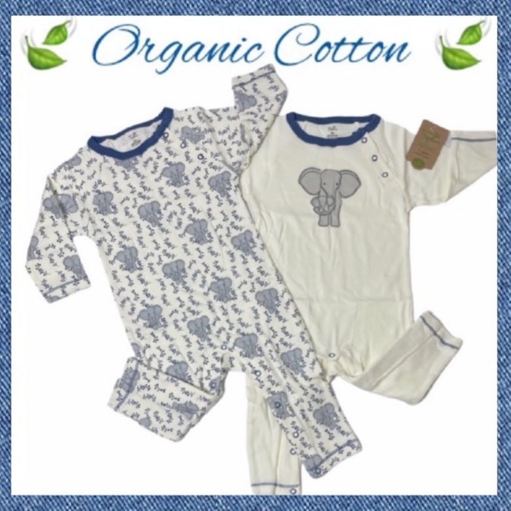 Organic Cotton One Piece Outfits Happy Elephant Luxury Infant Clothes 2 Pc Set